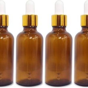 HOMEOTRADE HT-30ML AMBER COLOR PACK OF 4 PCS GLASS DROPPER WITH GOLDEN WHITE CAP Laboratory Dropper Bottle  (Glass 30 ml Pack of4)