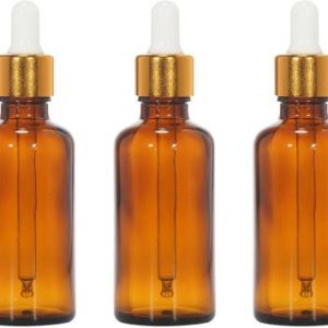 HOMEOTRADE HT-50ML AMBER COLOR PACK OF 4 PCS GLASS DROPPER WITH GOLDEN WHITE CAP Laboratory Dropper Bottle  (Glass 50 ml Pack of4)