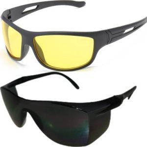VAST COMBO_HJYELLOW_HJBLACK_SAFETY DAY & NIGHT TRANSPARENT SAFETY GOGGLES FOR INDOOR AND OUTDOOR EYE PROTECTION Power Tool, Welding, Laboratory, Blowtorch, Wood-working  Safety Goggle  (M)