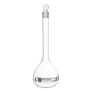 Eisco 200ml Volumetric Flask Class A, ASTM - Glass Stopper - White Graduation - Eisco Labs CH0441DWT