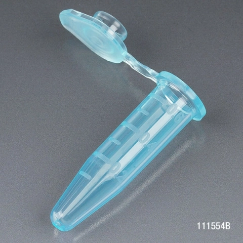 Globe Scientific Tube, 0.5mL, PP, Attached Snap Cap BLUE, 500/Stand Up Zip Lock Bag BAG/500 111554B