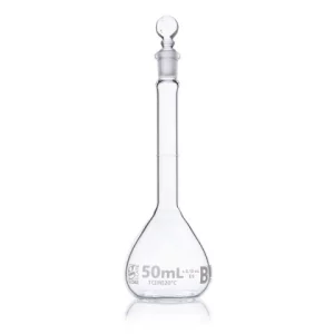 Globe Scientific 50mL Volumetric Flask Globe Glass Class B 6/Box 8250050