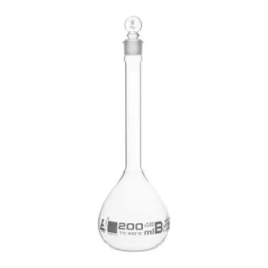 Eisco 200ml Volumetric Flask Class B, ASTM - Glass Stopper - White Graduation - Eisco Labs CH0442DWT