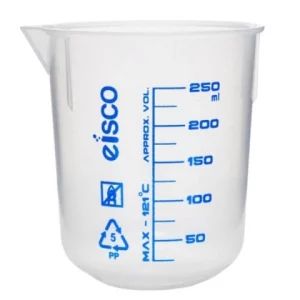 Eisco Premium 250mL Beaker - Polypropylene Plastic, Blue Screen Printed, 25mL Graduations ECH0139C