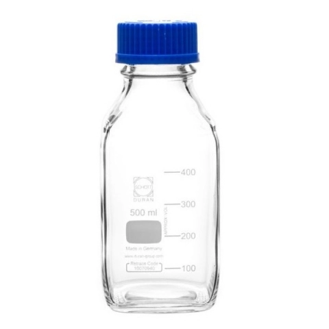 United Scientific 500 ml Media / Storage Bottles, Square, Borosilicate Glass BMS0500