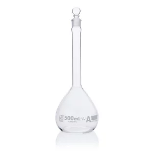 Globe Scientific 500mL Volumetric Flask Globe Glass Class A 6/Box 8200500