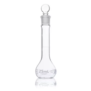 Globe Scientific 25mL Volumetric Flask, Globe Glass, Class A, Wide Mouth, 6/Box 8230025