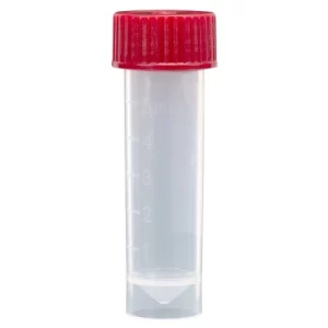 Globe Scientific 5mL, Transport Tube with Separate Screw Cap, PP Self-Standing Red CS/1000 6101R