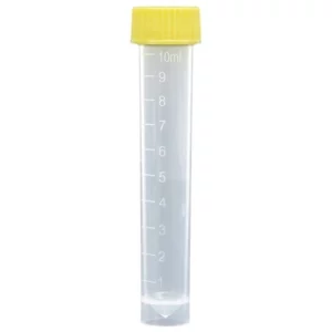 Globe Scientific 10mL, Transport Tube with Separate Screw Cap, PP Self-Standing Yellow CS/1000 6102Y