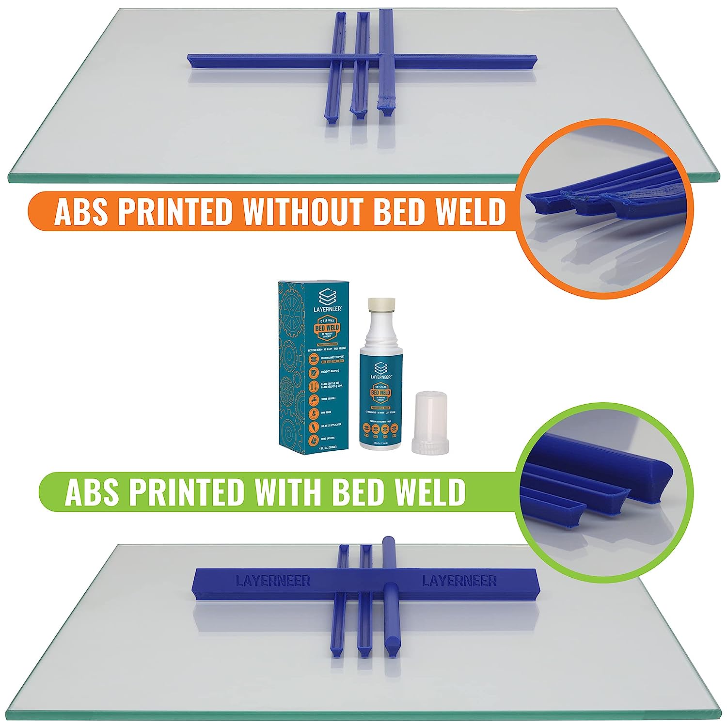 3D Printer Adhesive Glue Bed Weld Original, Strong Grip Reduces Warping for ABS, ASA, PLA, and PETG Filament on Heated Build Plates, 118ml, 4 fl oz - Image 3