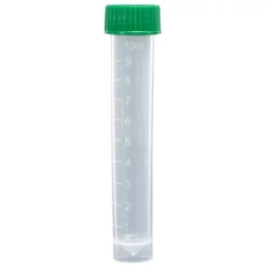 Globe Scientific 10mL, Transport Tube with Separate Screw Cap, PP, Self-Standing Green CS/1000 6102G