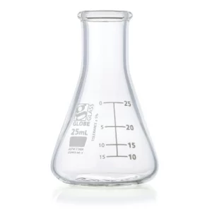 Globe Scientific 25mL Erlenmeyer Flask, Globe Glass, Narrow Mouth, 12/Box 8400025