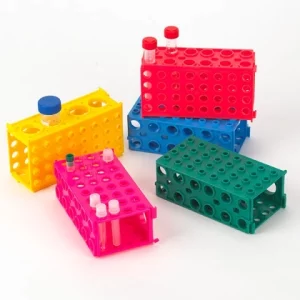 Globe Scientific TUFFBLOK Tube Rack, 4-Way, PP, Link Together, Assorted Colors PACK/5 456940AST