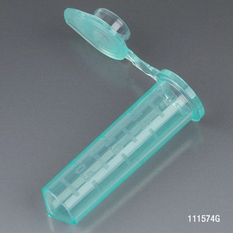 Globe Scientific Tube, 2.0mL, PP, Attached Snap Cap GREEN 500/Stand Up Zip Lock Bag Bag/500 111574G