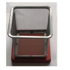 Mesh Pen Holder With Wooden Base
