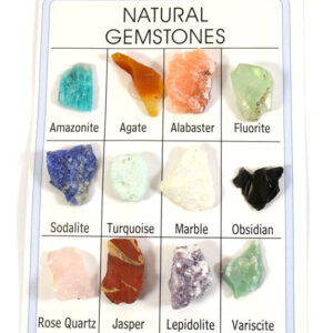 Pocket Reference Natural Gemstone Card with 12 Identified Specimens, 1cm Each
