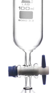Dropping Funnel, 100ml, Cylindrical - Screw Thread, Socket Size 24/29, PTFE Stopcock, Borosilicate Glass - Eisco Labs