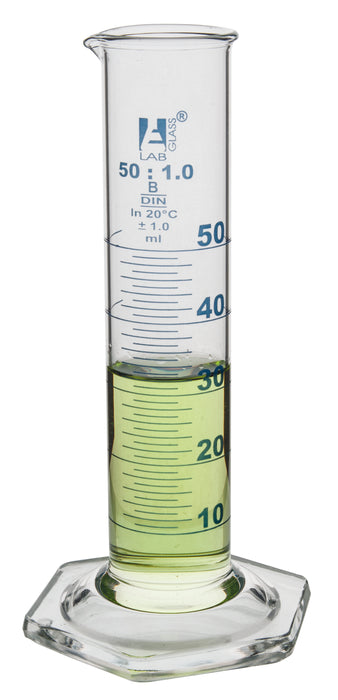Measuring cylinder, 50ML - class b - squat form, blue