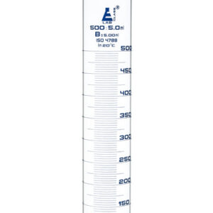 Measuring Cylinder, 500ml - Class B, Tolerance: ±5.00ml - Hexagonal Base - Blue Graduations - Borosilicate Glass - Eisco Labs