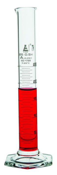 Measuring cylinder, 25ML - class a - white graduations, hexagonal