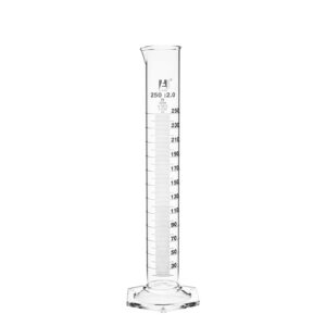 Measuring Cylinder, 250ml - Class A, Tolerance: ±1.00ml - Hexagonal Base - White Graduations - Borosilicate Glass - Eisco Labs