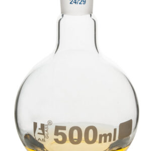Florence Boiling Flask, 500ml - 24/29 Joint, Interchangeable - Borosilicate Glass - Flat Bottom, Short Neck - Eisco Labs