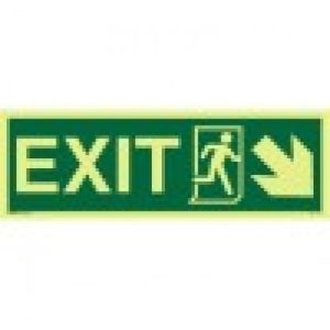 Exit sign-Running Man Symbol-Arrow Diagonally Down Right-Photoluminscent