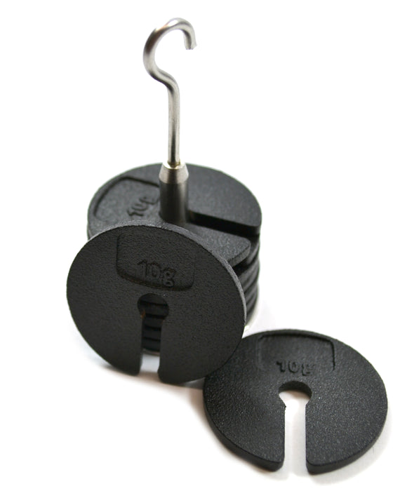 Eisco Labs Slotted Masses Set- Zinc Casted, Set of 9 weights, one hanger each of 10g, Total 100g