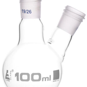 Distillation Flask with 2 Necks, 100ml Capacity, 19/26 Joint Size, Interchangeable Screw Thread Joints, Borosilicate Glass - Eisco Labs