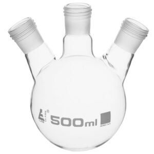 Distillation Flask with 19/26 Joints, 500ml Capacity, Three Necks, Interchangeable Screw Thread Joint, Borosilicate Glass - Eisco Labs