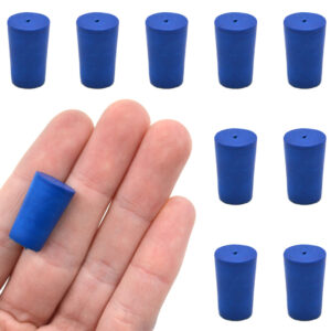 Neoprene Stoppers, 1 Hole - Blue - Size: 10mm Bottom, 12.5mm Top, 20mm Length - Pack of 10