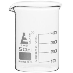 Beaker, 50ml - Low Form - 10ml Graduations - Borosilicate Glass