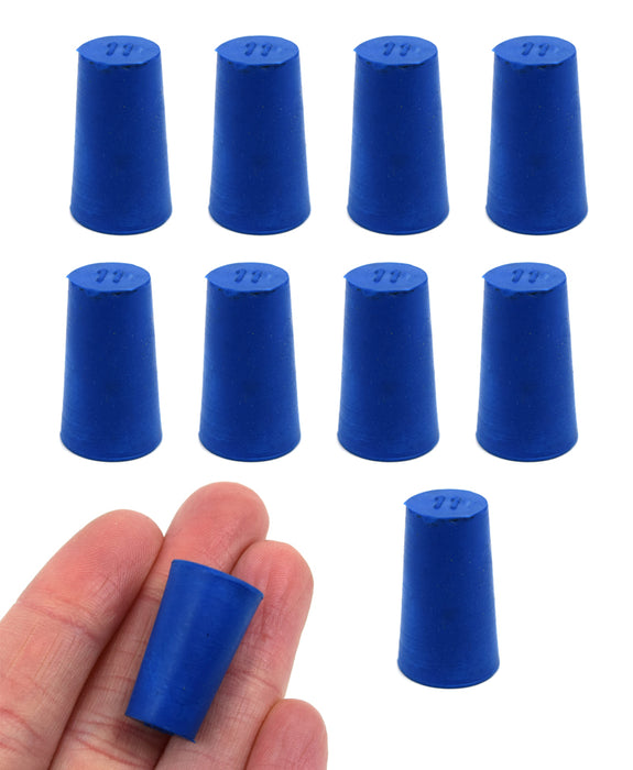 Neoprene Stoppers, Solid Blue - Size: 11mm Bottom, 14mm Top, 24mm Length - Pack of 10