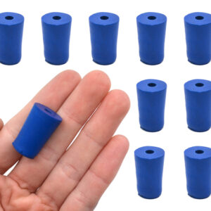 Neoprene Stoppers, 1 Hole - Blue - Size: 13mm Bottom, 16mm Top, 24mm Length - Pack of 10
