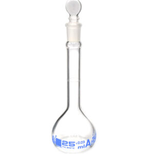 Volumetric Flask, 25ml - Class A, ASTM - Tolerance ±0.030 ml - Glass Stopper -  Single, Blue Graduation - Eisco Labs