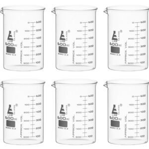 6PK Beakers, 600ml - ASTM - Low Form, Dual Scale Graduations - Borosilicate Glass