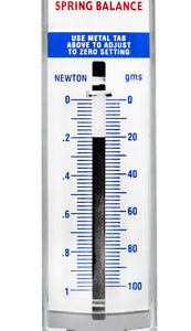 Premium Spring Balance, 0-100g / 0-1N - High Resolution, Dual Transparent Scale, Newtons & Grams - Zero Calibration Capability - Acrylic Body, Superior Quality & Finish - Eisco Labs