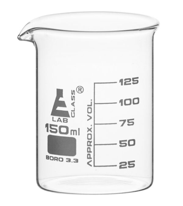 Beaker, 150ml - Low Form - 25ml Graduations - Borosilicate Glass