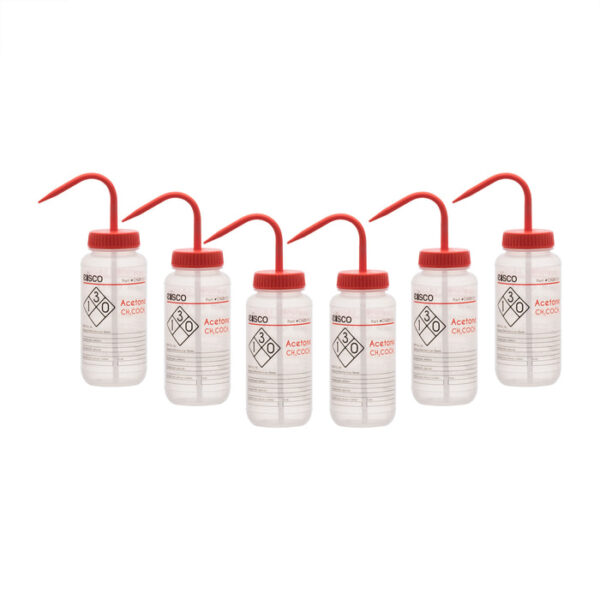 6PK Performance Plastic Wash Bottle, Acetone, 500 ml - Labeled (2 Color)