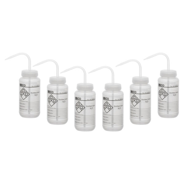 6PK Performance Plastic Wash Bottle, Distilled Water, 500 ml - Labeled (1 Color)