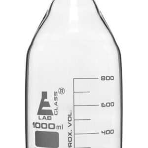 Reagent Bottle, 1000ml - Transparent with Blue Screw Cap - White Graduations - Borosilicate 3.3 Glass - Eisco Labs