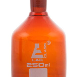 Eisco Labs 250ml Amber Reagent Bottle , Narrow Mouth with Acid Proof Polypropylene stopper, socket size 19/26