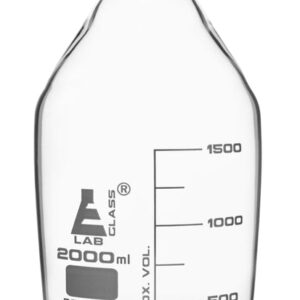 Reagent Bottle, 2000ml - Transparent with Blue Screw Cap - White Graduations - Borosilicate 3.3 Glass - Eisco Labs