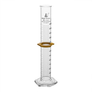 Measuring Cylinder, 250ml - ASTM, Class A Tolerance ±1.00ml - Protective Collar, Hexagonal Base - White Graduations - Borosilicate 3.3 Glass - Eisco Labs