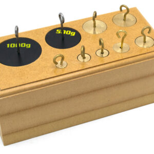 Eisco Labs Set of 9 Brass Hooked Weights - 10-1000g in Wooden Block