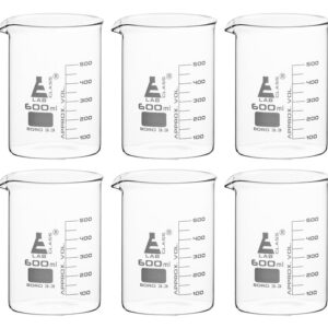 Beaker, 600ml - Low Form with Spout - White, 50ml Graduations - Borosilicate 3.3 Glass