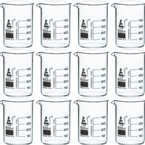 Beaker, 50ml - Low Form with Spout - White, 10ml Graduations - Borosilicate 3.3 Glass