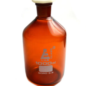 Eisco Labs 1000 ml Amber Reagent Bottle , Narrow Mouth with Acid Proof Polypropylene stopper, Socket Size 29/32