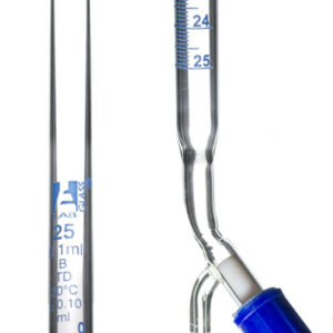 Class B 25mL Borosilicate Burette - 0.1mL Graduations - 0.1mL Tolerance - PTFE (No Lube) Stopcock - 22.5" Tall