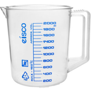 Measuring Jug, 2000ml - TPX Plastic - Printed Graduations - Chemical Resistant, Autoclavable - Short Form - Handle with Thumb Grip - Eisco Labs